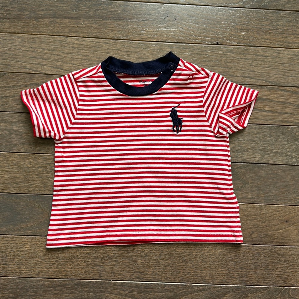 Ralph Lauren red and white striped baby tee. 3M
